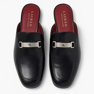 Lauren Ralph Lauren Womens Black Leather Mule Loafers Size 7.5B RLL Logo Classic